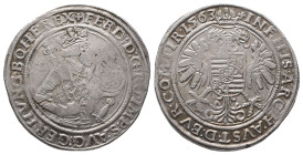 Römisch Deutsches Reich / Haus Habsburg, Ferdinand I. 1522-1558-1564, Guldentaler (60 Kreuzer) 1563, Hall. 24,62 g. Dav. 33. Kl. Randfehler und Kratze...