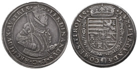Römisch Deutsches Reich / Haus Habsburg, Ferdinand 1564-1595, Reichstaler o. J., Hall. 28,55 g. Dav. 8097. Kl. Randfehler, Kratzer, sehr schön-vorzügl...