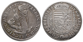 Römisch Deutsches Reich / Haus Habsburg, Ferdinand 1564-1595, Reichstaler o. J., Hall. 28,17 g. Dav. 8097. Hübsche Patina, kl. Randfehler, Kratzer, se...