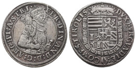 Römisch Deutsches Reich / Haus Habsburg, Ferdinand 1564-1595, Reichstaler o. J., Hall. 27,30 g. Dav. 8097. Walzenspuren, leicht korrodiert, sehr schön...
