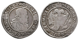 Römisch Deutsches Reich / Haus Habsburg, Rudolf II. 1576-1612, 1/4 Reichstaler 1591 KB, Kremnitz. 6,79 g. Huszar 1046. Kl. Henkelspur, sehr schön