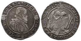 Römisch Deutsches Reich / Haus Habsburg, Rudolf II. 1576-1612, 1/2 Reichstaler 1591 KB, Kremnitz. 14,20 g. Huszar 1043. Hübsche Patina, sehr schön