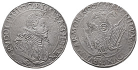 Römisch Deutsches Reich / Haus Habsburg, Rudolf II. 1576-1612, Reichstaler 1600, Joachimsthal. 28,30 g. Dav. 8078. Von großer Seltenheit. Etwas korrod...