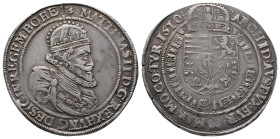Römisch Deutsches Reich / Haus Habsburg, Matthias 1608-1612-1619, Reichstaler 1610, Wien. 28,58 g. Dav. 3037. Kl. Schrötlingsfehler am Rand, Graffiti ...