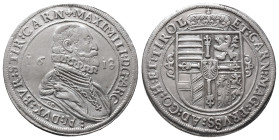 Römisch Deutsches Reich / Haus Habsburg, Maximilian 1612-1618, Reichstaler 1618, Hall. 27,87 g. Dav. 3324. Felder bearbeitet, sehr schön-vorzüglich