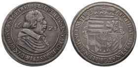 Römisch Deutsches Reich / Haus Habsburg, Leopold V. 1619-1632, Reichstaler 1621, Hall. 28,27 g. Dav. 3328. Hübsche Patina, kl. Kratzer, sehr schön