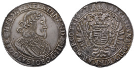 Römisch Deutsches Reich / Haus Habsburg, Ferdinand III. 1637-1657, Reichstaler 1657 KB, Kremnitz. 28,66 g. Dav. 3198. Hübsche Patina, Randfehler, fast...