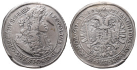 Römisch Deutsches Reich / Haus Habsburg, Leopold I. 1657-1705, Reichstaler 1691 KB, Kremnitz. 27,97 g. Dav. 3261. Kl. Henkelspur, Felder bearbeitet, f...