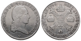 Römisch Deutsches Reich / Haus Habsburg, Franz II.(I.) 1792-1835, Kronentaler 1795, Mailand. 29,47 g. Dav. 1390. Kl. Randfehler, justiert, sehr schön...