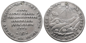 Anhalt Schaumburg, Carl Ludwig 1772-1806, Konv.-Taler 1774, Frankfurt. Ausbeute des Holzappeler Bergwerks. 23,17 g. Dav. 1907. Henkelspur, kl. Schrötl...