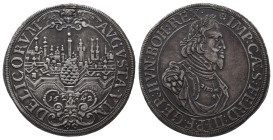 Augsburg, Stadt, Reichstaler 1642, mit Titel Ferdinands III. 28,82 g. Dav. 5039; Forster 292. Hübsche Patina, winz. Henkelspur, sehr schön +