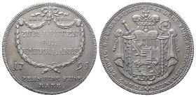 Bamberg, Franz Ludwig von Erthal 1779-1795, Konv.-Taler 1795, Nürnberg. Kontribution. 28,06 g. Dav. 1939; Krug 427. Hübsche Patina, sehr schön-vorzügl...