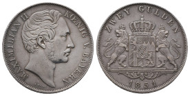 Bayern, Maximilian II. 1848-1864, Doppelgulden 1851. 21,16 g. AKS 150; Dav. 600. Kl. Randfehler, sehr schön +