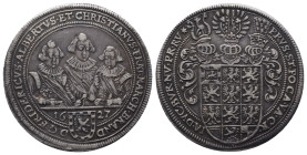 Brandenburg Ansbach, Friedrich, Albert und Christian 1625-1634, Reichstaler 1628, Nürnberg. 28,84 g. Dav. 6237. Sehr schön-vorzüglich