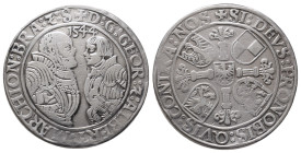 Brandenburg Franken, Georg und Albrecht 1527-1545, Taler 1544, Schwabach. 28,65 g. Dav. 8967. Gereinigt, sehr schön