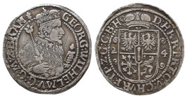 Brandenburg Preussen, Georg Wilhelm 1619-1640, Ort (1/4 Taler) 1624, Königsberg. 6,49 g. Olding 41 b. Rand bearbeitet, sehr schön