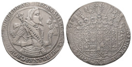 Brandenburg Preussen, Georg Wilhelm 1619-1640, Reichstaler 1627, Königsberg. Spruchtaler. 29,08 g. Dav. 6141; Olding 17 a. Broschierspuren, sehr schön...