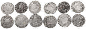 Brandenburg Preussen, Friedrich Wilhelm 1640-1688, kl. Lot von 1/24 Talern. 6 Stück. Enthalten sind: 1654 (2x), 1656 (2x) und Jahreszahl nicht lesbar ...