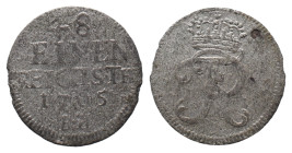 Brandenburg Preussen, Friedrich (III.) I. 1701-1713, 1/48 Taler 1705 BH, Minden. 1,10 g. v. Schr. 382. Sehr selten. Korrodiert, winz. Schrötlingsfehle...