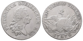 Brandenburg Preussen, Friedrich II. 1740-1786, Reichstaler 1776 A, Berlin. 22,06 g. Dav. 2590; Olding 70. Kl. Randfehler, sehr schön-vorzüglich