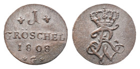 Brandenburg Preussen, Friedrich Wilhelm III. 1797-1840, Gröschl 1808 G, Glatz. 0,61 g. Für Schlesien. AKS 50. Selten. Kl. Kratzer, vorzüglich