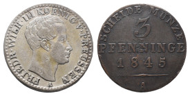 Brandenburg Preussen, Friedrich Wilhelm IV. 1840-1861, private Fantasieprägung, welche jeweils aus der Hälfte eines 3 Pfennig Stückes 1845 und der Häl...