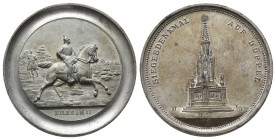 Brandenburg Preussen, Wilhelm II. 1888-1918, Zinnmedaille o. J. auf das Siegesdenkmal auf Düppel. Wilhelm II. zu Pferd rechts // Das Siegesdenkmal. 41...