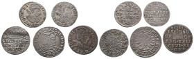 Brandenburg Preussen, kl. Konvolut von Silbermünzen unter Sigismund I. und III. Darunter auch Prägungen für Polen. 5 Stück. Meist sehr schön