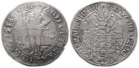 Braunschweig Calenberg Hannover, Georg 1636-1641, Reichstaler 1638, Zellerfeld. 28,82 g. Dav. 6507; Welter 1454. Schrötlingsfehler am Rand, gereinigt,...