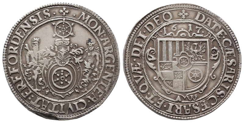Erfurt, Stadt, Reichstaler 1617. 28,86 g. Dav. 5262. Rand bearbeitet, sehr schön...