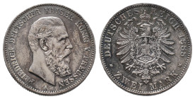 Preussen, Friedrich III. 1888, 2 Mark 1888. J. 98. Hübsche Patina, leicht berieben, fast vorzüglich