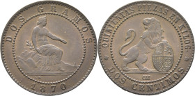 Gobierno Provisional. Barcelona. 2 céntimos. 1870. SC, tono