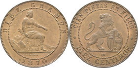 Gobierno Provisional. Barcelona. 10 céntimos. 1870. SC. Magnífica. Atractiva