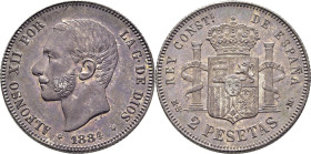 Alfonso XII. Madrid. 2 pesetas. 1884*18-84. SC-. Muy atractiva