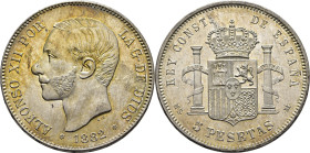 Alfonso XII. Madrid. 5 pesetas. 1882*18-82. SC. Magnífica. Bellísimo brillo