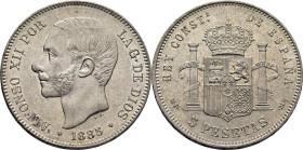 Alfonso XII. Madrid. 5 pesetas. 1885*18-87. Prácticamente SC/SC