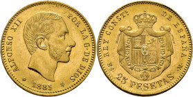 Alfonso XII. Madrid. 25 pesetas. 1885*18-85. MSM. SC+. Espléndida. Magnífico anverso. Intenso brillo
