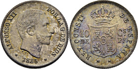 Alfonso XII. Islas Filipinas. Madrid. 10 centavos. 1885. Prácticamente FDC. Extraordinaria