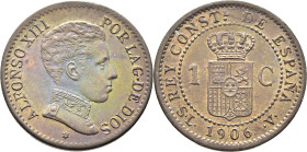 Alfonso XIII. Madrid. 1 céntimo. 1906*6. SC+/SC. Bella pátina. Magnífica