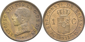Alfonso XIII. Madrid. 1 céntimo. 1911*1. SC. Suave tono. Muy buen ejemplar