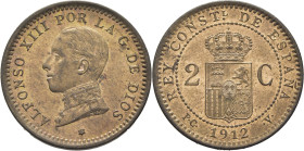 Alfonso XIII. Madrid. 2 céntimos. 1912*12. SC. Bellísimo resplandor. Muy atractiva