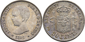 Alfonso XIII. Madrid. 50 céntimos. 1892*9-2. SC. Muy buen ejemplar