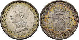 Alfonso XIII. Madrid. 50 céntimos. 1910*1-0. SC/SC+. Excepcional acuñación. Bellísimo brillo. Magnífica