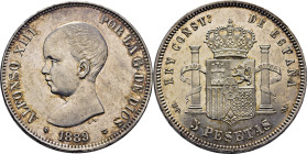Alfonso XIII. Madrid. 5 pesetas. 1889*18-89. EBC+