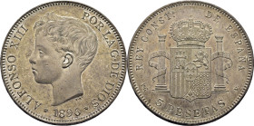 Alfonso XIII. Madrid. 5 pesetas. 1896*18-96. SC-/mejor que EBC+. Tono