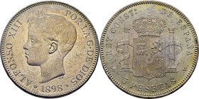 Alfonso XIII. Madrid. 5 pesetas. 1898*18-88. SC. Atractiva