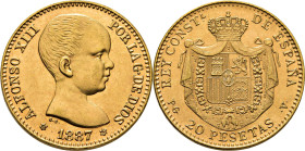 Alfonso XIII. Madrid. 20 pesetas. 1887*19-62. SC. Estupenda