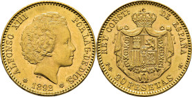 Alfonso XIII. Madrid. 20 pesetas. 1892*18-92. SC-/SC. Muy buen ejemplar. Bellísima