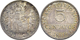 Alfonso XIII. Puerto Rico. Madrid. 5 centavos. 1896. SC. Estupenda. Tono