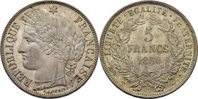 FRANCIA. II República. Ceres. París. 5 francos. 1850 A. SC. Muy buen ejemplar. Muy atractiva